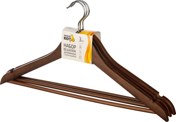Изображение товара Набор деревянных вешалок-плечиков Рыжий кот 107911 (3шт, темно-коричневый)