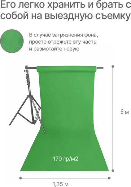 Изображение товара Фон бумажный RayLab 010 (1.35х6м, зеленый)