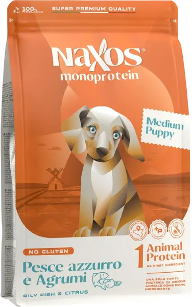 Изображение товара Сухой корм для собак Adragna Naxos Puppy Medium Рыба с Цитрусом (12кг)