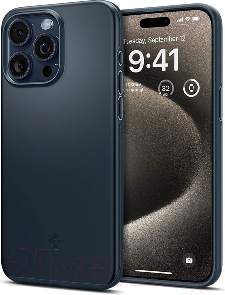 Изображение товара Чехол-накладка Spigen Thin Fit для iPhone 15 Pro Max / ACS06546 (серый/синий)