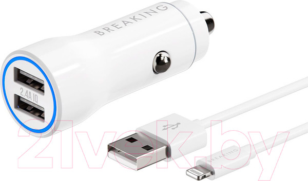 Изображение товара Зарядное устройство автомобильное Breaking А16 2USB + кабель USB-А-Lighning / 23200 (белый)