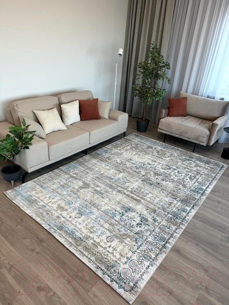 Изображение товара Ковер Radjab Carpet Бьянка Прямоугольник D008A / 7577RK-B (1.6x2.3, Cream Shirink/Blue Fdy)