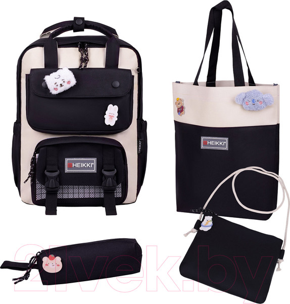 Изображение товара Школьный рюкзак Heikki Combo + сумка-шоппер/косметичка/пенал / 272565 (белый/черный)