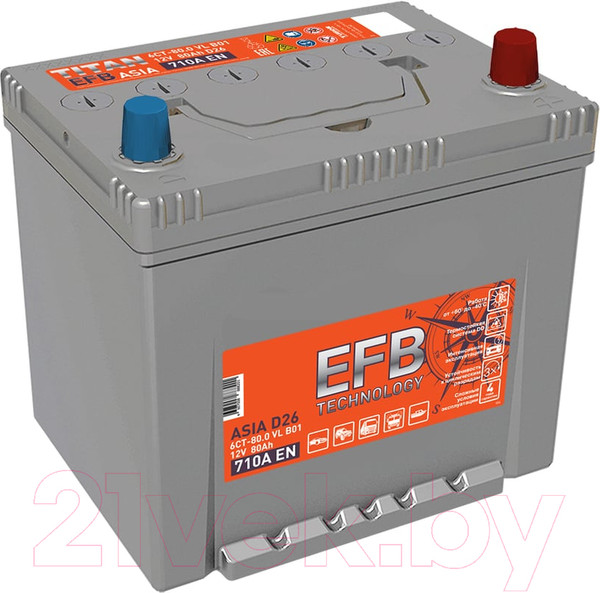 Изображение товара Автомобильный аккумулятор TITAN Asia EFB B01 710A R+ (80 А/ч)