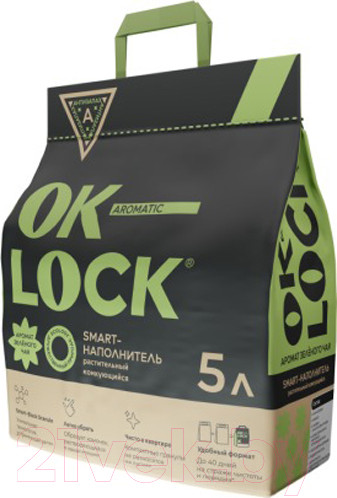 Изображение товара Наполнитель для туалета Ok-Lock Зеленый чай комкующийся (2.15кг/5л)