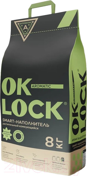 Изображение товара Наполнитель для туалета Ok-Lock Растительный Зеленый чай комкующийся (8кг/18л)