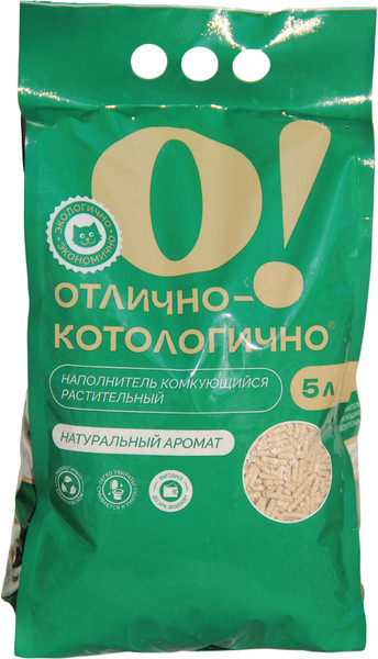 Изображение товара Наполнитель для туалета О!Отлично-котологично Натуральный комкующийся (2.07кг/5л)