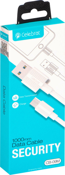 Изображение товара Кабель Celebrat CB-09 Micro USB (1м, белый)