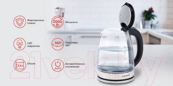 Изображение товара Электрочайник StarWind SKG4777 (черный/прозрачный)