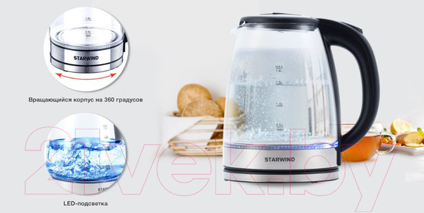 Изображение товара Электрочайник StarWind SKG4777 (черный/прозрачный)
