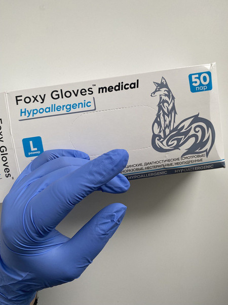 Изображение товара Перчатки одноразовые Foxy Gloves Нитриловые нестерильные неопудренные (М, 100шт, голубой)