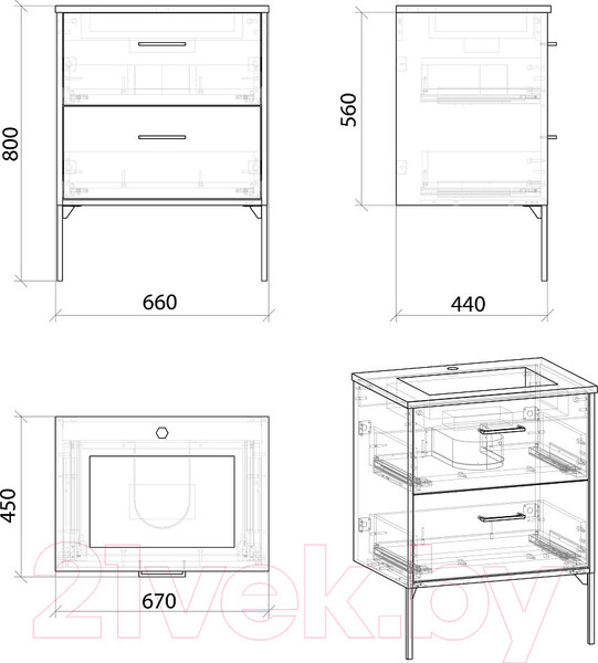 Изображение товара Тумба под умывальник Grossman Неро 70 / 107004 (альпийский дуб)