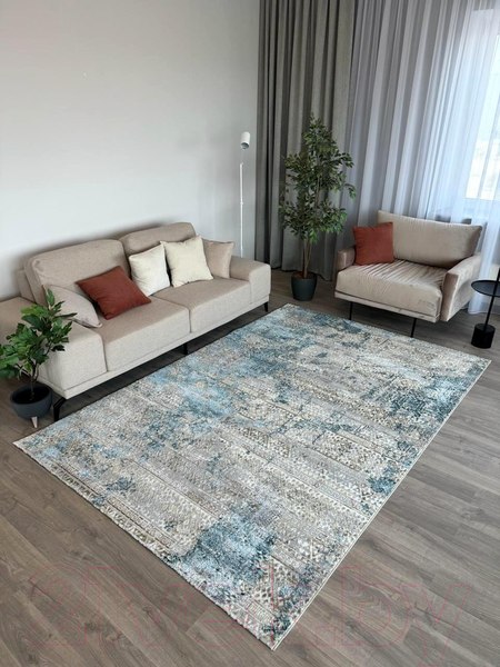 Изображение товара Ковер Radjab Carpet Бьянка Прямоугольник D057A / 7652RK-B (1.2x1.8, Cream Shirink/Blue Fdy)