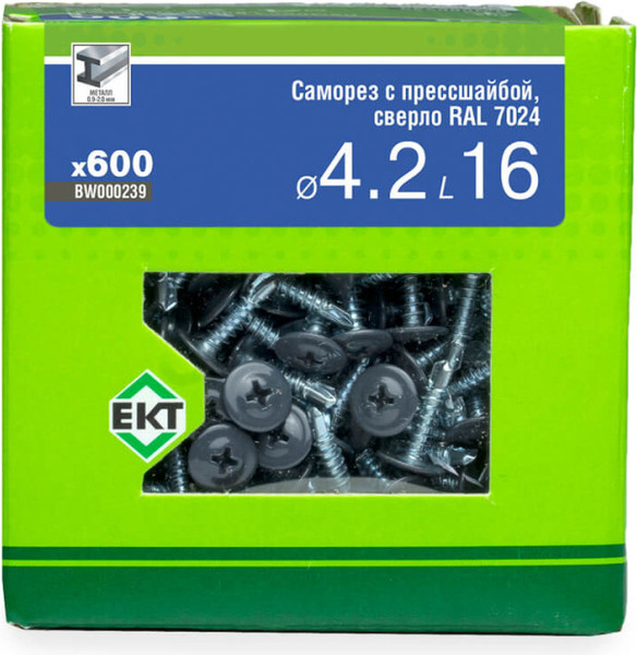 Изображение товара Саморез ЕКТ 4.2х16 сверло RAL 7024 / BW000239 (600шт)