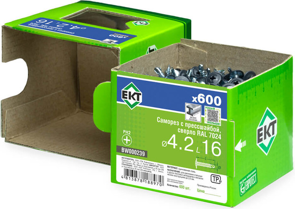Изображение товара Саморез ЕКТ 4.2х16 сверло RAL 7024 / BW000239 (600шт)