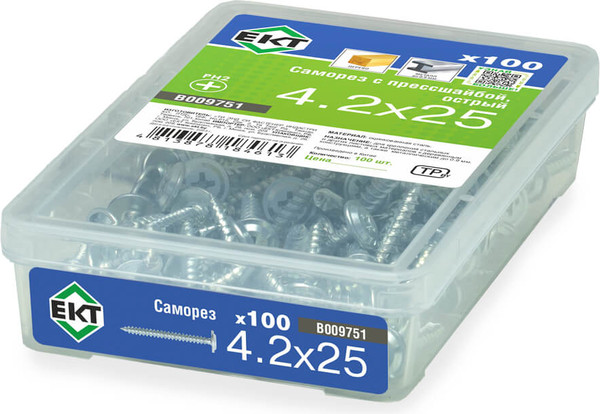 Изображение товара Саморез ЕКТ С прессшайбой 4.2x25 острый / B009751 (100шт)