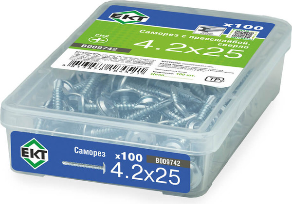 Изображение товара Саморез ЕКТ С прессшайбой 4.2x25 сверло / B009742 (100шт)