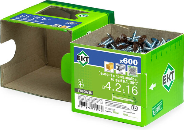 Изображение товара Саморез ЕКТ С п/ш 4.2х16 острый RAL 8017 / BW000236 (600шт)