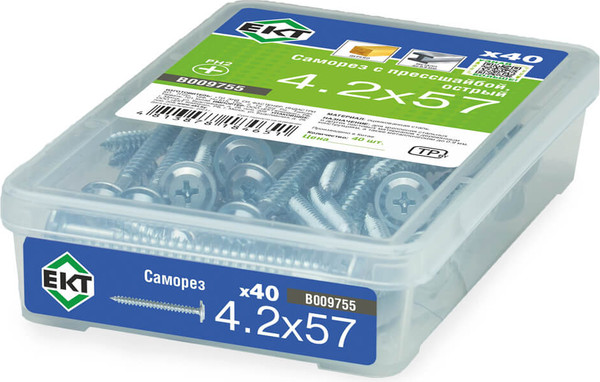 Изображение товара Саморез ЕКТ С прессшайбой 4.2x57 острый / B009755 (40шт)