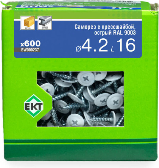 Изображение товара Саморез ЕКТ 4.2х16 острый RAL 9003 / BW000237 (600шт)
