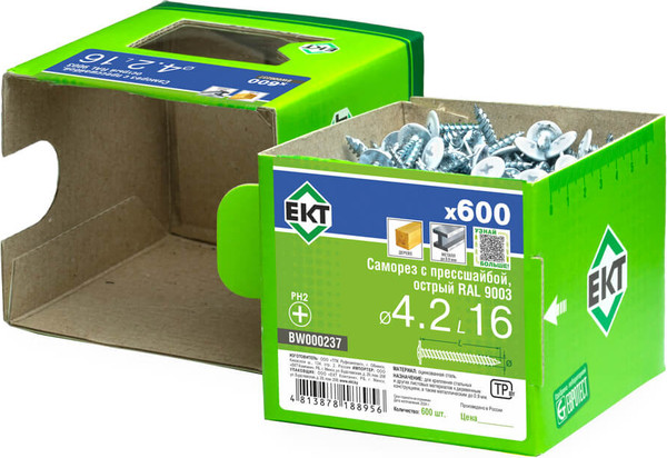 Изображение товара Саморез ЕКТ 4.2х16 острый RAL 9003 / BW000237 (600шт)