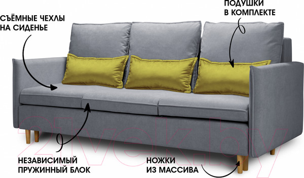 Изображение товара Диван Mio Tesoro Оливер (Velutto 12/Velutto 28/натуральное дерево)