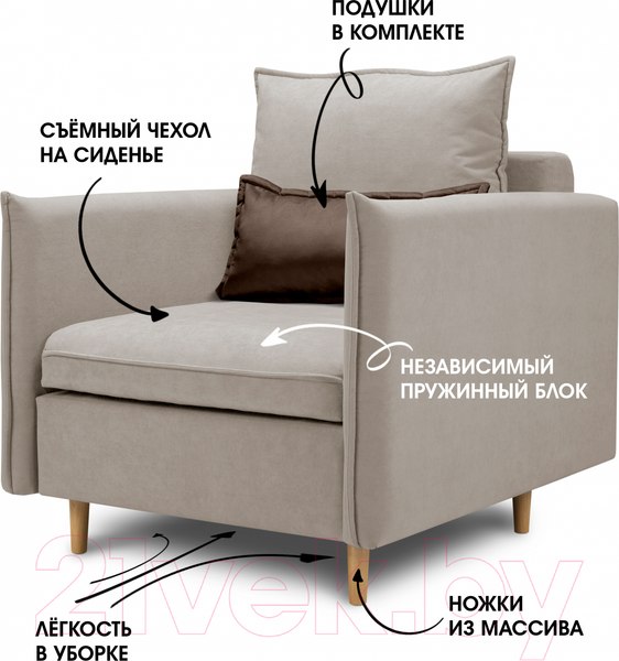 Изображение товара Кресло-кровать Mio Tesoro Оливер (Velutto 18/Velutto 24/натуральное дерево)