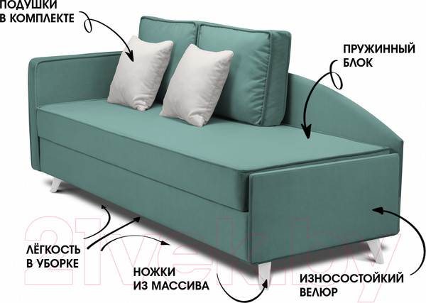 Изображение товара Тахта Mio Tesoro Альфа 800 левая (Velutto 43/Velutto 01/белый)