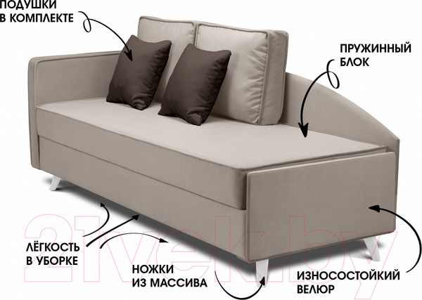 Изображение товара Тахта Mio Tesoro Альфа 800 левая (Velutto 18/Velutto 24/белый)