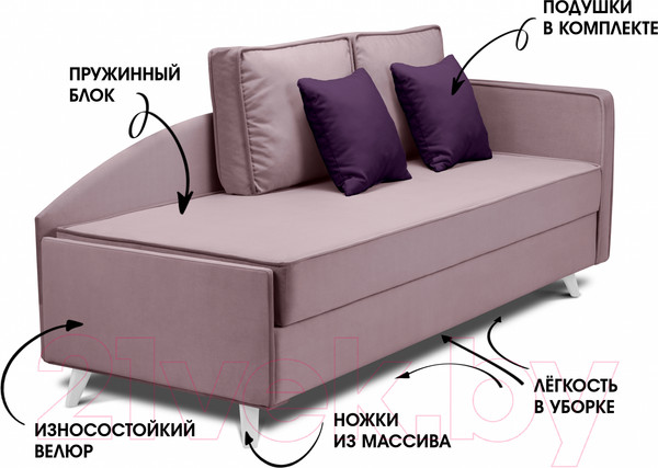 Изображение товара Тахта Mio Tesoro Альфа 800 правая (Velutto 11/Velutto 25/белый)