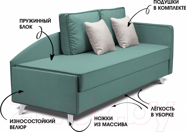 Изображение товара Тахта Mio Tesoro Альфа 800 правая (Velutto 43/Velutto 01/белый)