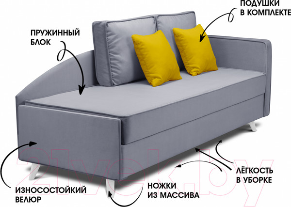 Изображение товара Тахта Mio Tesoro Альфа 800 правая (Velutto 12/Velutto 40/белый)