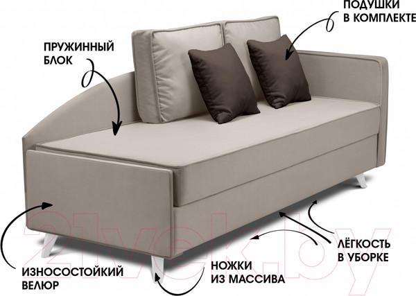 Изображение товара Тахта Mio Tesoro Альфа 800 правая (Velutto 18/Velutto 24/белый)