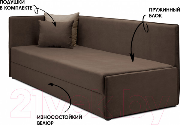 Изображение товара Тахта Mio Tesoro Гамма 800 левая (Velutto 23/Velutto 21)