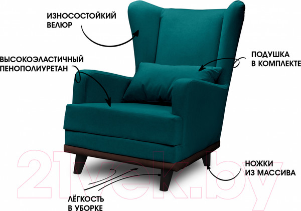 Изображение товара Кресло мягкое Mio Tesoro Ритм (Velutto 20/шоколад)