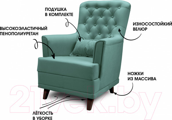 Изображение товара Кресло мягкое Mio Tesoro Каприз (Velutto 43/шоколад)