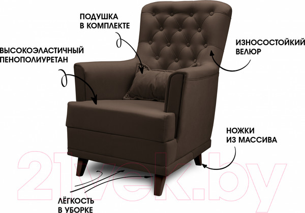 Изображение товара Кресло мягкое Mio Tesoro Каприз (Velutto 23/шоколад)