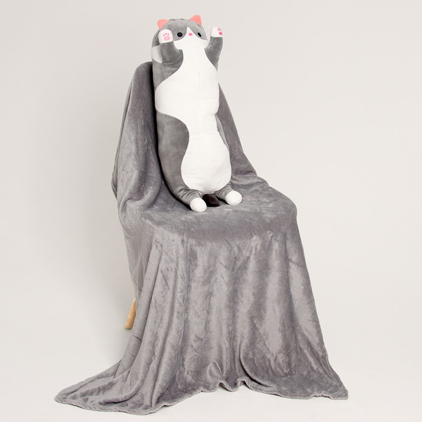 Изображение товара Подушка-игрушка Sima-Land Котик с пледом / 10126933 (серый)