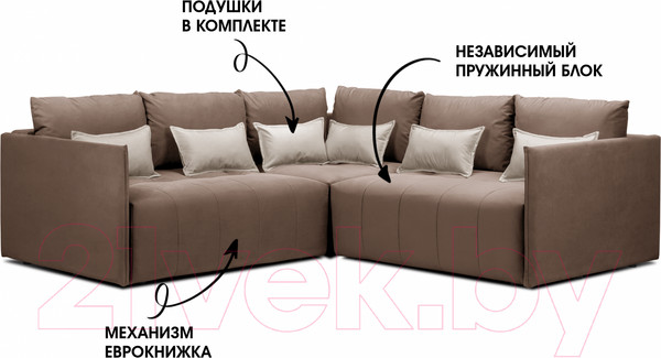 Изображение товара Диван угловой Mio Tesoro Чилетти Лонг (Velutto 01/Velutto 06)