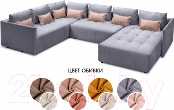 Изображение товара Диван П-образный Mio Tesoro Чилетти (Velutto 65/Velutto 12)