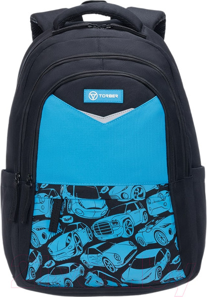 Изображение товара Школьный рюкзак Torber Class X T70041-BB + Мешок для обуви (черный/синий с орнаментом)