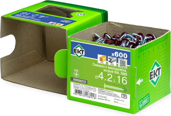 Изображение товара Саморез ЕКТ 4.2х16 острый RAL 3005 / BW000233 (600шт)