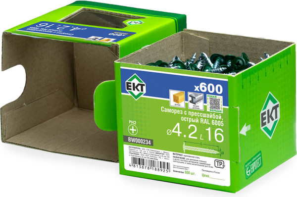 Изображение товара Саморез ЕКТ 4.2х16 острый RAL 6005 / BW000234 (600шт)