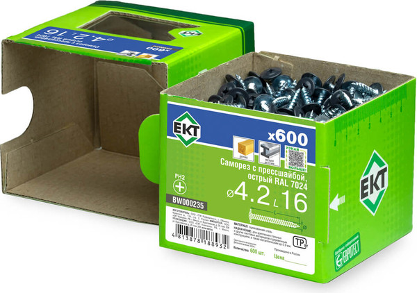 Изображение товара Саморез ЕКТ 4.2х16 острый RAL 7024 / BW000235 (600шт)