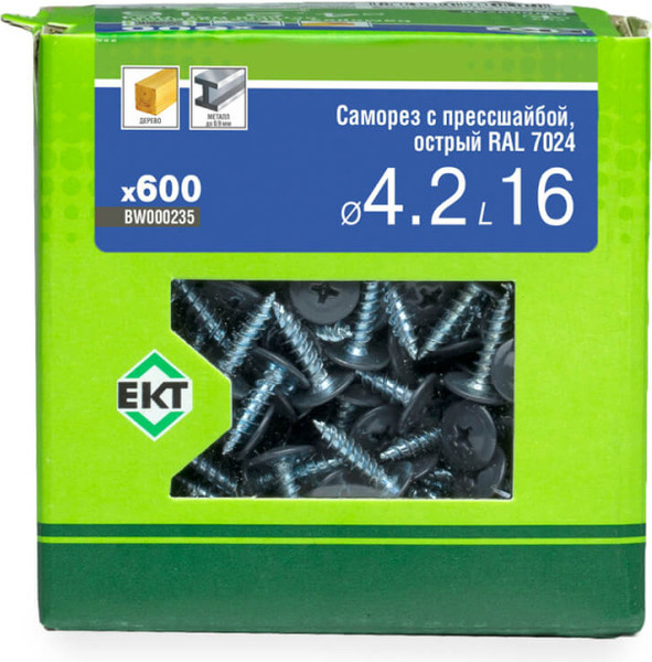 Изображение товара Саморез ЕКТ 4.2х16 острый RAL 7024 / BW000235 (600шт)