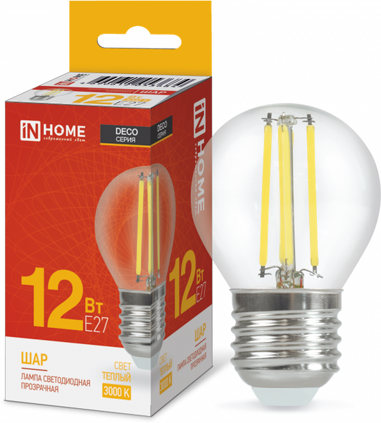 Изображение товара Лампа INhome LED-Шар-Deco 12Вт 230В Е27 3000К 1350Лм / 4690612053684