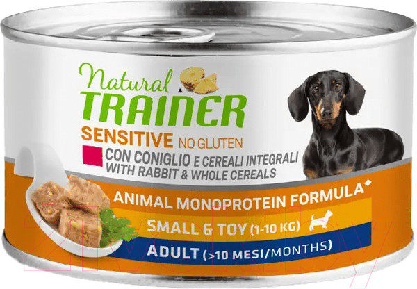 Изображение товара Влажный корм для собак Trainer No Gluten для взрослых собак мелких пород с кроликом (150г)