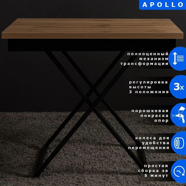 Изображение товара Стол-трансформер Levmar Apollo D38/S53 (дуб вотан/черные опоры)