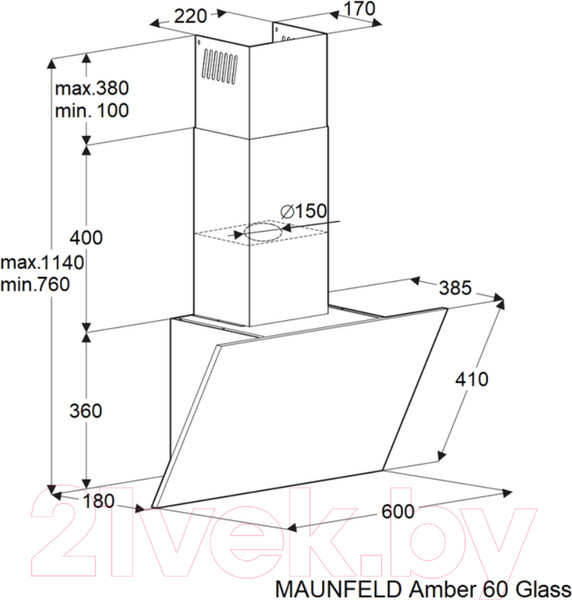 Изображение товара Вытяжка наклонная Maunfeld Amber 60 Glass (белый)