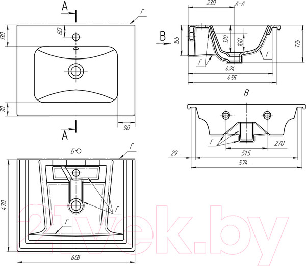 Изображение товара Тумба с умывальником Dreja Gio 60 + Эйфория-60 (белый глянец)
